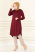 Button Detail Tunic MSL1179 Burgundy - Thumbnail