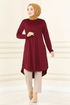 Button Detail Tunic MSL1179 Burgundy - Thumbnail