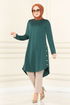 Button Detail Tunic MSL1179 Emerald - Thumbnail