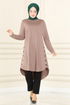 Button Detail Tunic MSL1179 Mink - Thumbnail