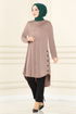 Button Detail Tunic MSL1179 Mink - Thumbnail