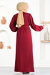 Buttoned Up Dress ASN114 Burgundy - Thumbnail