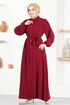 Buttoned Up Dress ASN114 Burgundy - Thumbnail