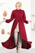 Buttoned Up Dress ASN114 Burgundy - Thumbnail