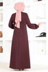 Buttoned Up Dress MSL14321 Burgundy - Thumbnail