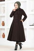 Buttoned Up Stamp Coat MSL5455 Brown - Thumbnail