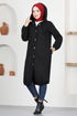 Capuche Cachet Manteau FIN5045 Noir - Thumbnail