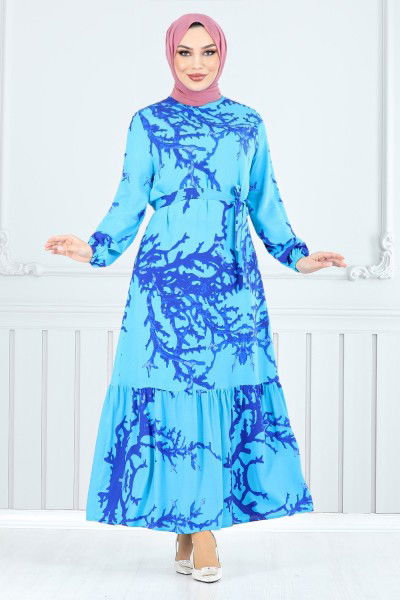 MRV O.Z.R. - Ceinturée À Motifs Viscose Robe Numéro de pièce 812OZR1047-M Bleu