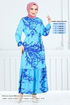 Ceinturée À Motifs Viscose Robe Numéro de pièce 812OZR1047-M Bleu - Thumbnail