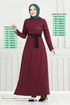 Ceinturée Chevrons Robe 22033UKB929-L Bourgogne - Thumbnail