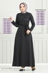 Ceinturée Chevrons Robe 22033UKB929-L Noir - Thumbnail