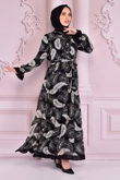 NEV - Ceinturée Doublé Mousseline Robe Noir NE14860