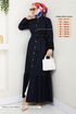 Ceinturée Jeans Robe 25022MTS1095-L Noir - Thumbnail