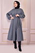 Ceinturée Manteau Bleu FIN5092 - Thumbnail