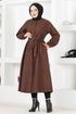 Ceinturée Manteau Sombre Marron FIN5092 - Thumbnail