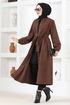 Ceinturée Manteau Sombre Marron FIN5092 - Thumbnail