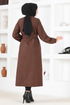 Ceinturée Manteau Sombre Marron FIN5092 - Thumbnail