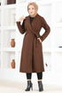 Ceinturée Manteau Sombre Marron FIN7519 - Thumbnail