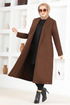 Ceinturée Manteau Sombre Marron FIN7519 - Thumbnail