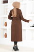 Ceinturée Manteau Sombre Marron FIN7519 - Thumbnail