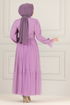 Ceinturée Mousseline Robe de soirée FIN5521 Lilas - Thumbnail