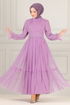 Ceinturée Mousseline Robe de soirée FIN5521 Lilas - Thumbnail