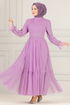 Ceinturée Mousseline Robe de soirée FIN5521 Lilas - Thumbnail