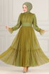 Ceinturée Mousseline Robe de soirée FIN5521 Nefti Vert - Thumbnail