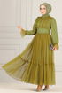 Ceinturée Mousseline Robe de soirée FIN5521 Nefti Vert - Thumbnail