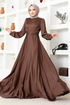 Ceinturée Robe de soirée FIN5599 Marron - Thumbnail