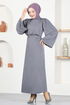 Ceinturée Robe FIN5439 Anthracite - Thumbnail