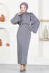 Ceinturée Robe FIN5439 Anthracite - Thumbnail