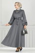 Ceinturée Robe FIN5565 Anthracite - Thumbnail