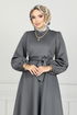 Ceinturée Robe FIN5565 Anthracite - Thumbnail