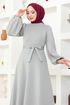 Ceinturée Robe FIN5565 Gris - Thumbnail