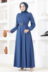 Ceinturée Robe Indigo LM2534 - Thumbnail