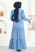 Ceinturée Robe LM 1554 Bleu - Thumbnail