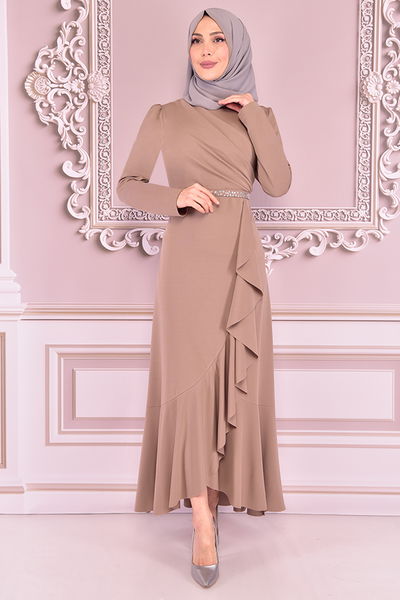 KBR - Ceinturée Robe Taupe BR5078