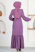 Ceinturée Robe TM2665 Sombre Lilas - Thumbnail