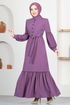 Ceinturée Robe TM2665 Sombre Lilas - Thumbnail