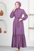 Ceinturée Robe TM2665 Sombre Lilas - Thumbnail