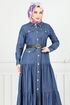 Ceinturée Sensuel Jeans Robe 0332MSS941-L Sombre Jeans - Thumbnail