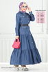 Ceinturée Sensuel Jeans Robe 0332MSS941-L Sombre Jeans - Thumbnail