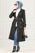 Ceinturée Trench-coat Noir FIN5069 - Thumbnail