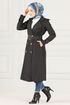 Ceinturée Trench-coat Noir FIN5069 - Thumbnail