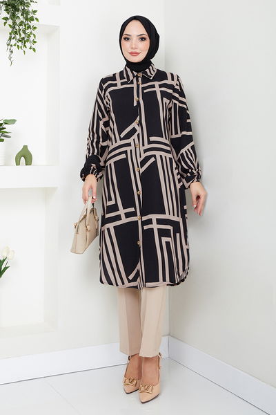 MRV B.G.S. - Chemise À Collier Viscose Tunique Numéro de pièce 2354BGS895-M Noir et Vision