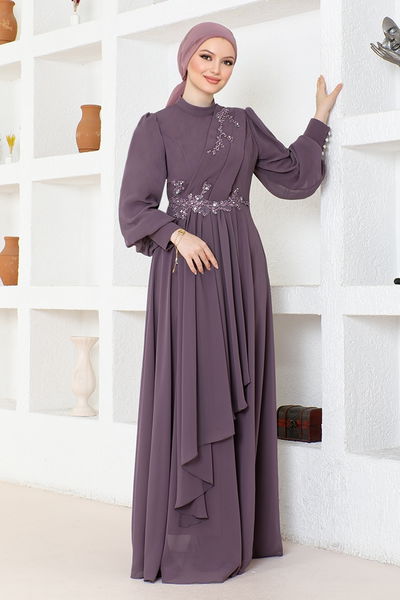 ABY - Chiffon Abendkleid ABY5652 Dunkel Lila