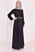 Chiffon Detail Dress Black ASM2448 - Thumbnail