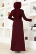 Chiffon Detailed Evening dress ASM2691 Burgundy - Thumbnail