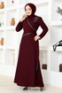 Chiffon Detailed Evening dress ASM2691 Burgundy - Thumbnail